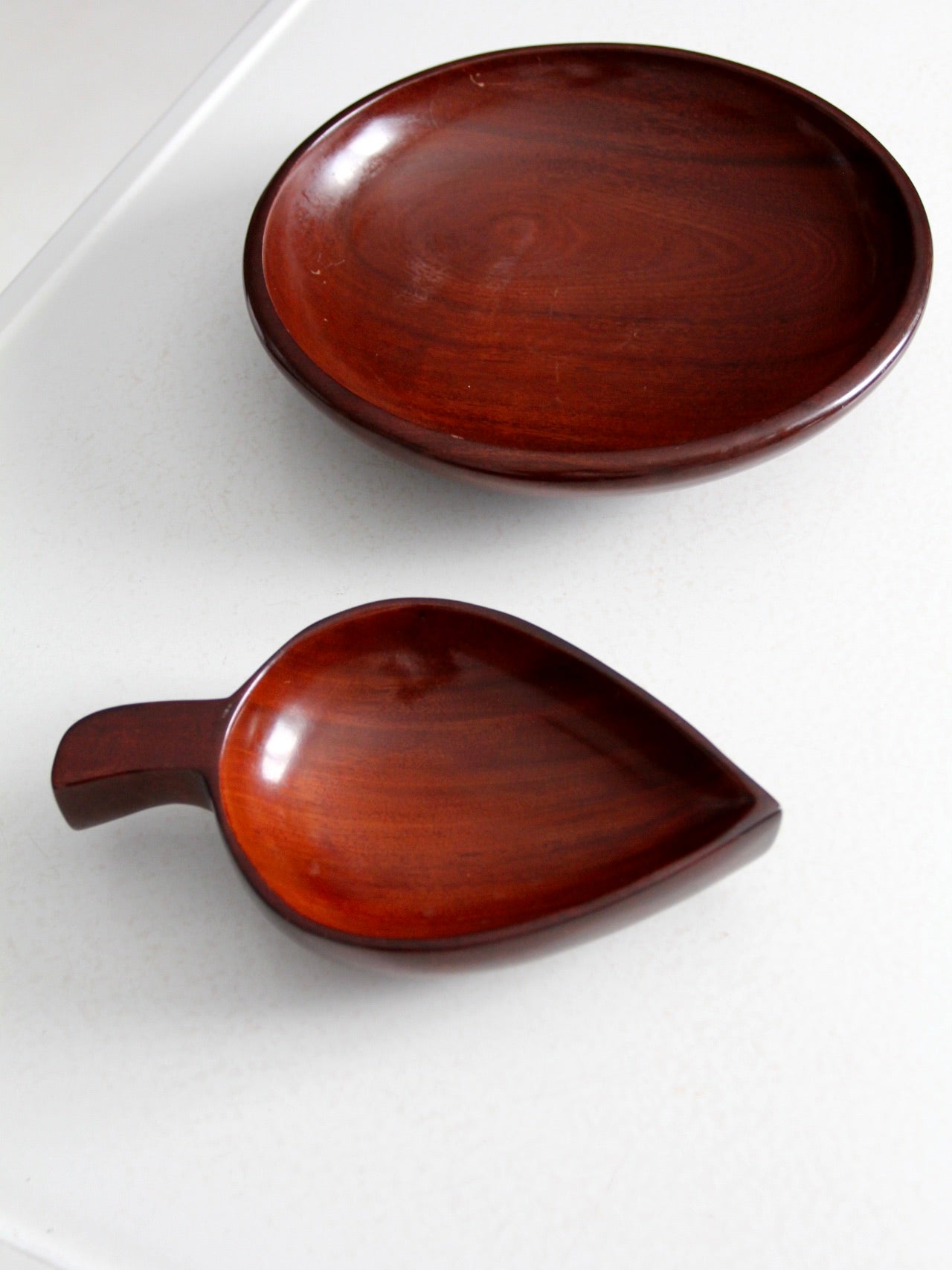 mid-century tropical wooden bowl pair