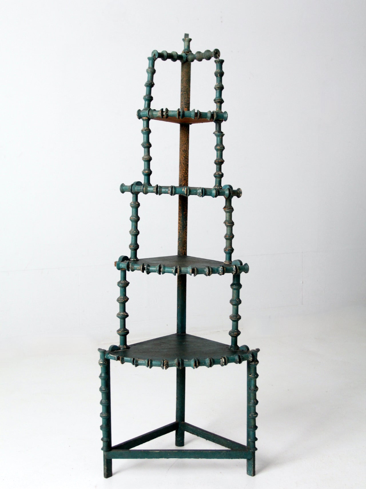 antique folk art spool corner shelf