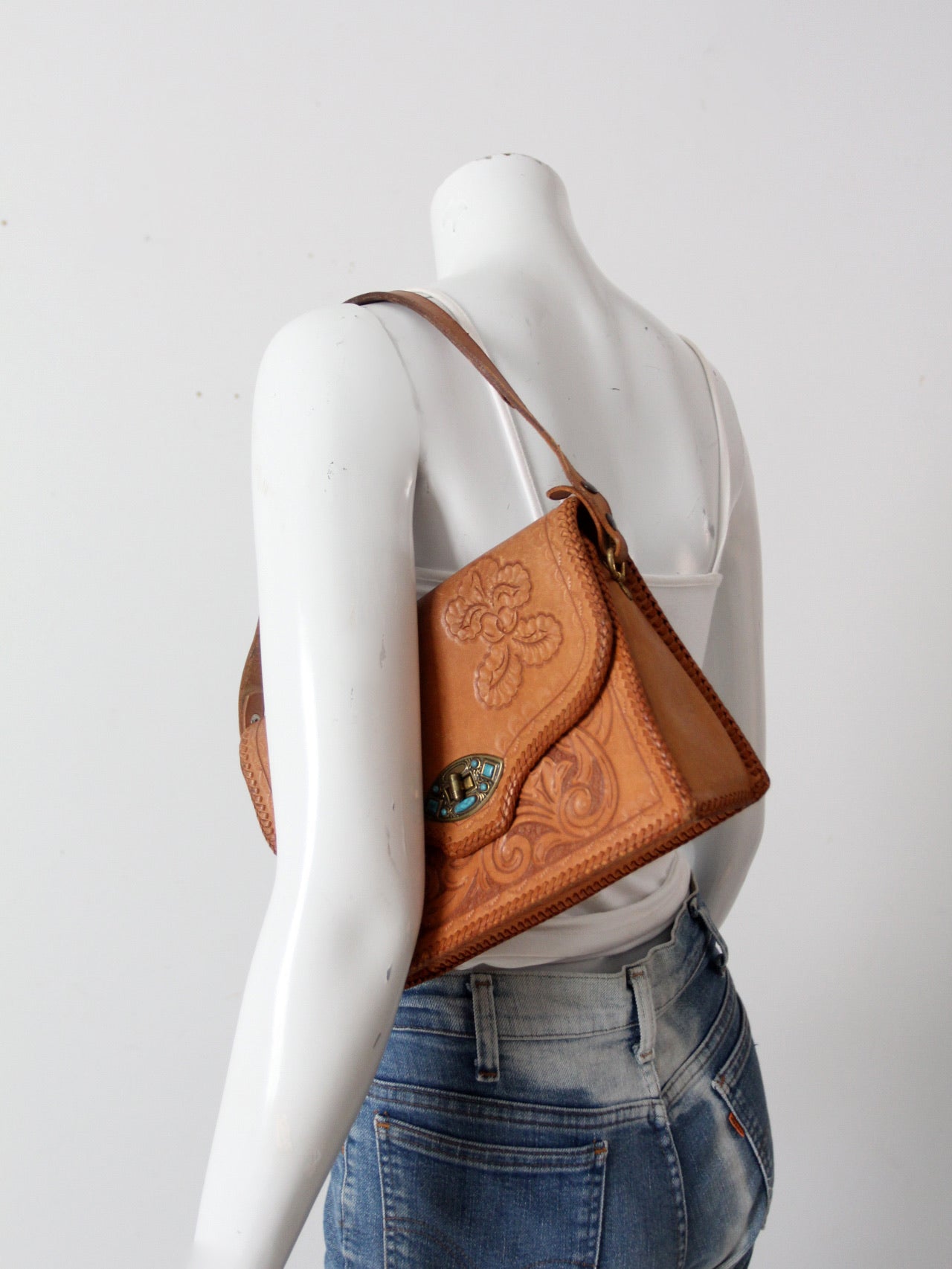 vintage southwestern tooled leather bag