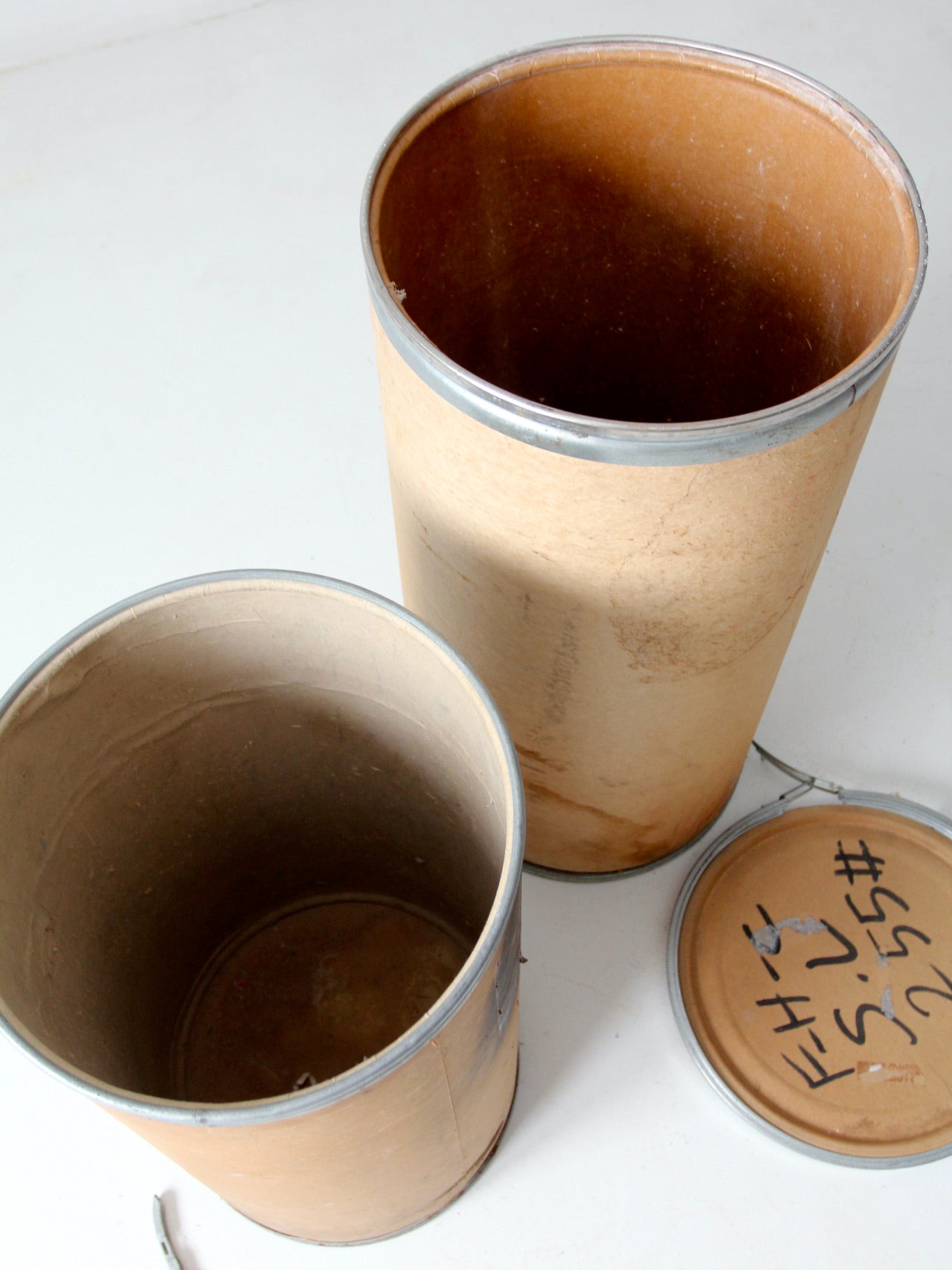 vintage industrial farm bins pair