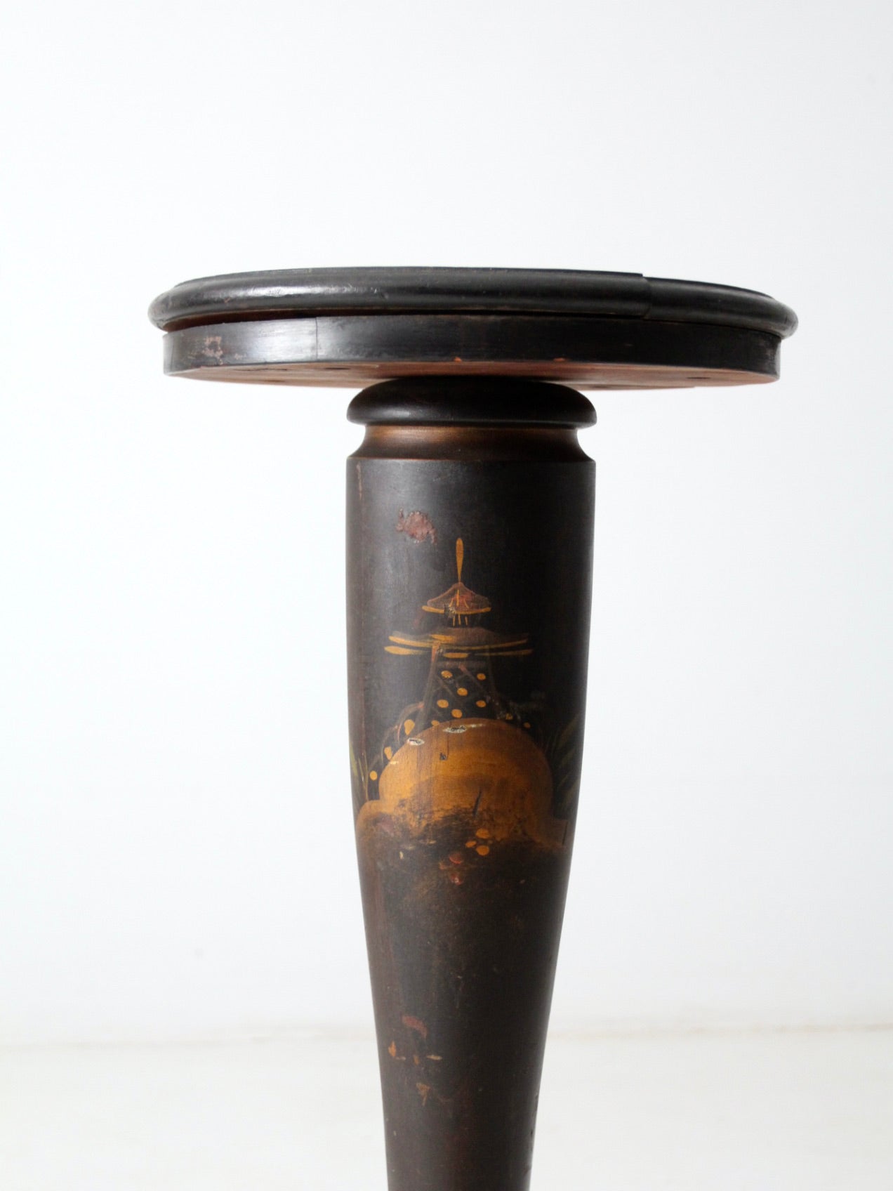 antique plant stand pedestal table with painted Asian scene
