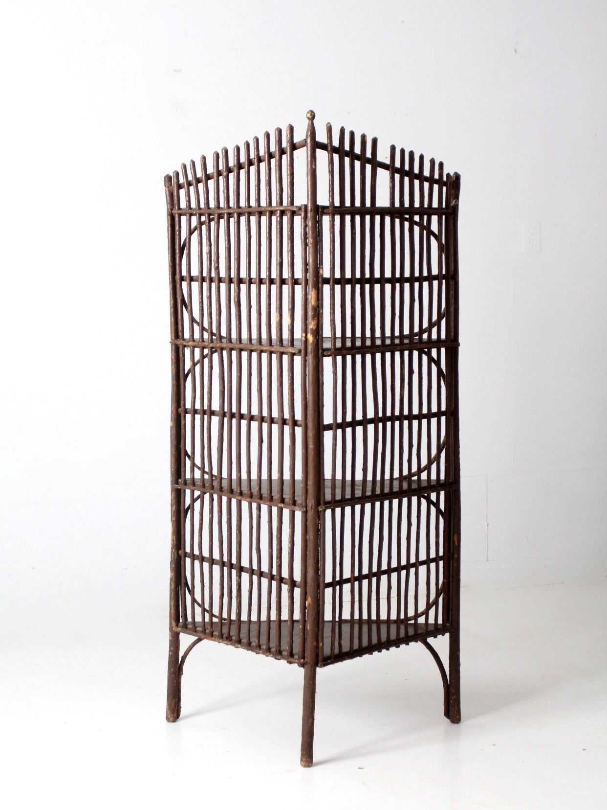 antique rustic twig corner shelf