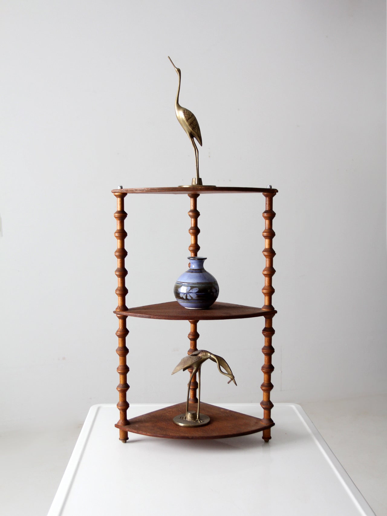 antique folk art spool shelf