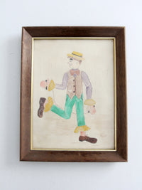 vintage framed clown art
