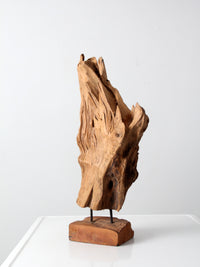 mid-century wood sculpture on stand
