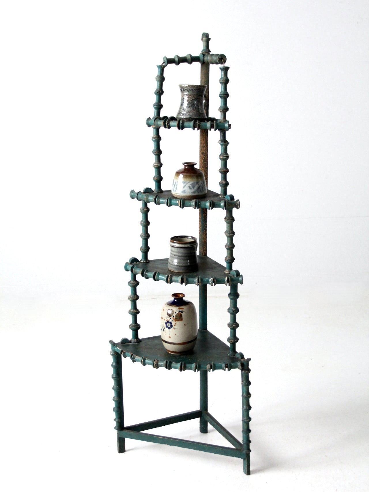antique folk art spool corner shelf