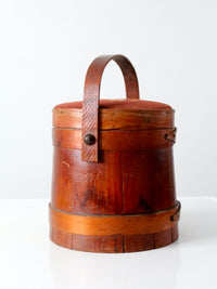 antique firkin with needlepoint lid