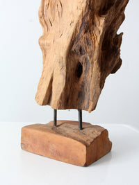 mid-century wood sculpture on stand