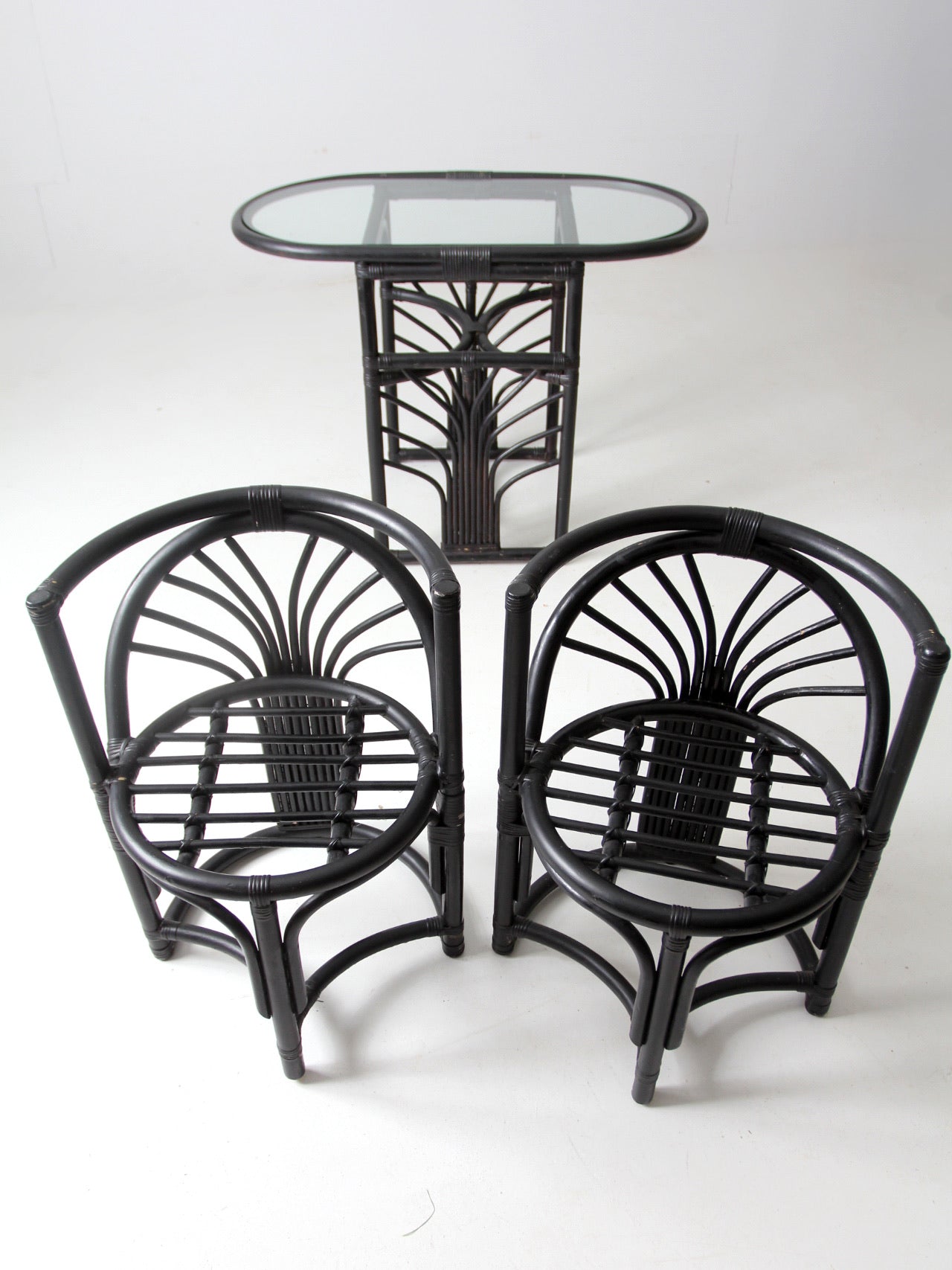 mid-century black rattan dining set