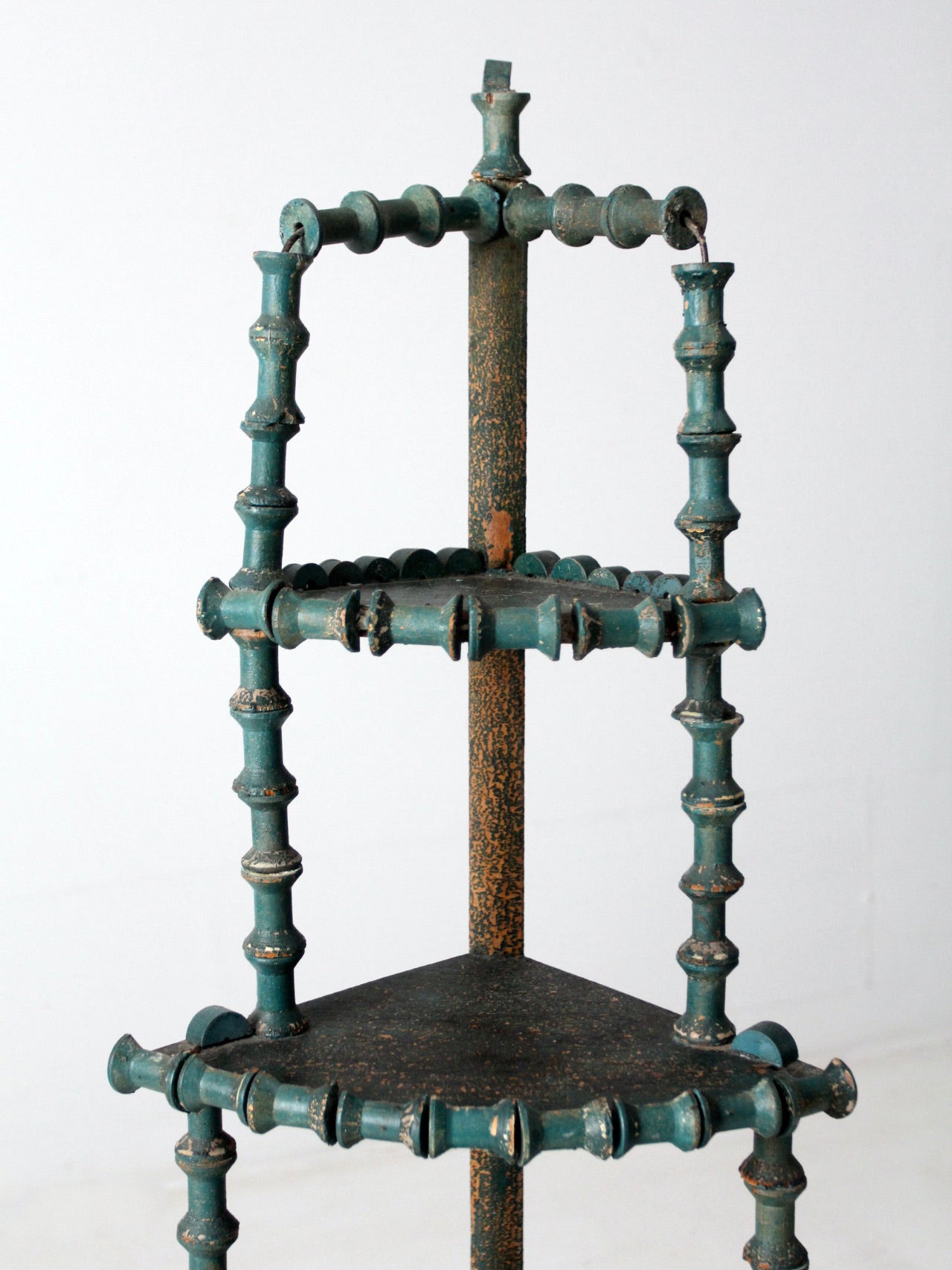 antique folk art spool corner shelf