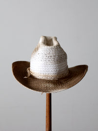 vintage white straw cowboy hat