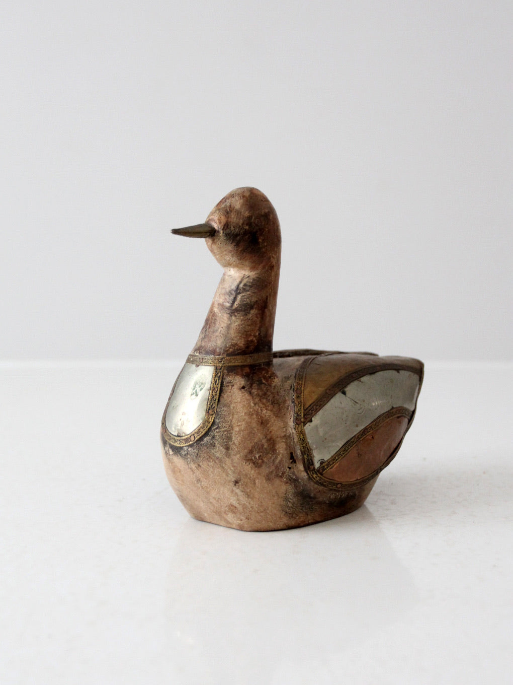 vintage folk art wood & metal duck figurine