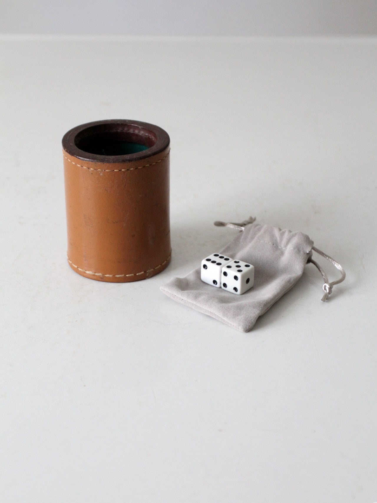 vintage leather dice cup set