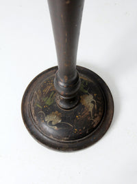 antique plant stand pedestal table with painted Asian scene