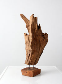 mid-century wood sculpture on stand