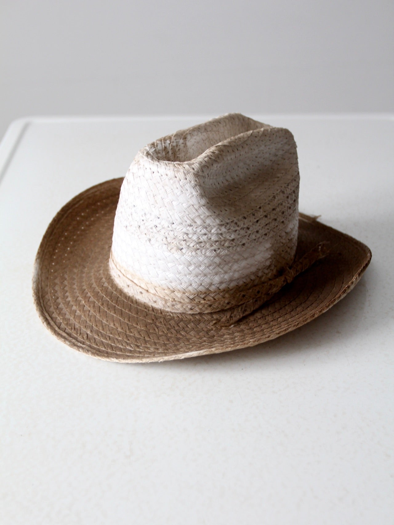 vintage white straw cowboy hat