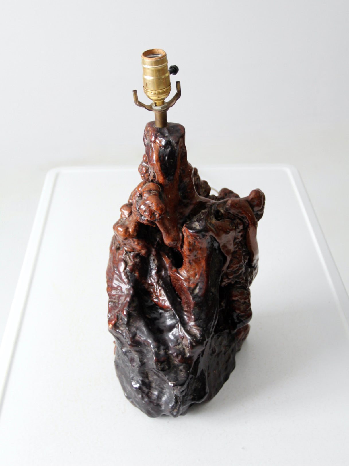 mid-century burl wood lamp