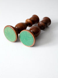 vintage wooden candlestick holders pair