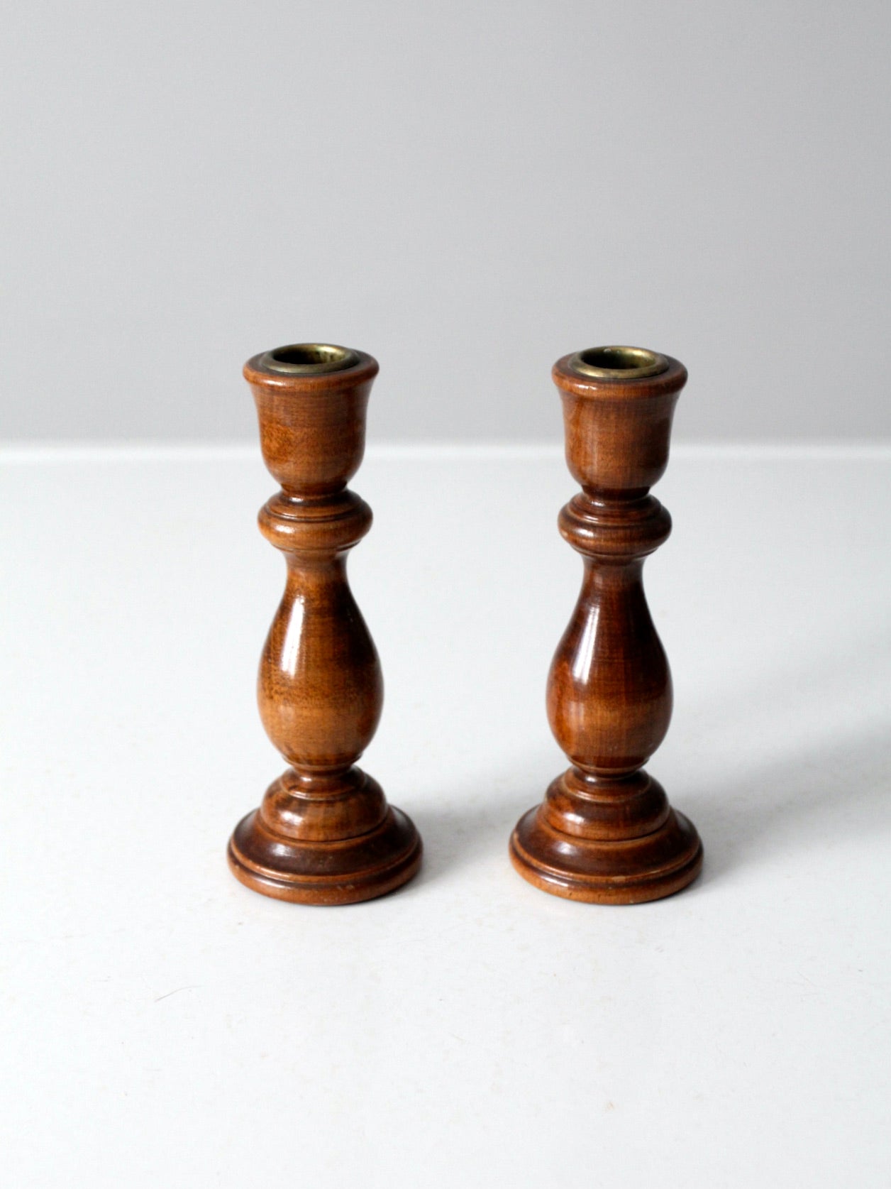 vintage wooden candlestick holders pair