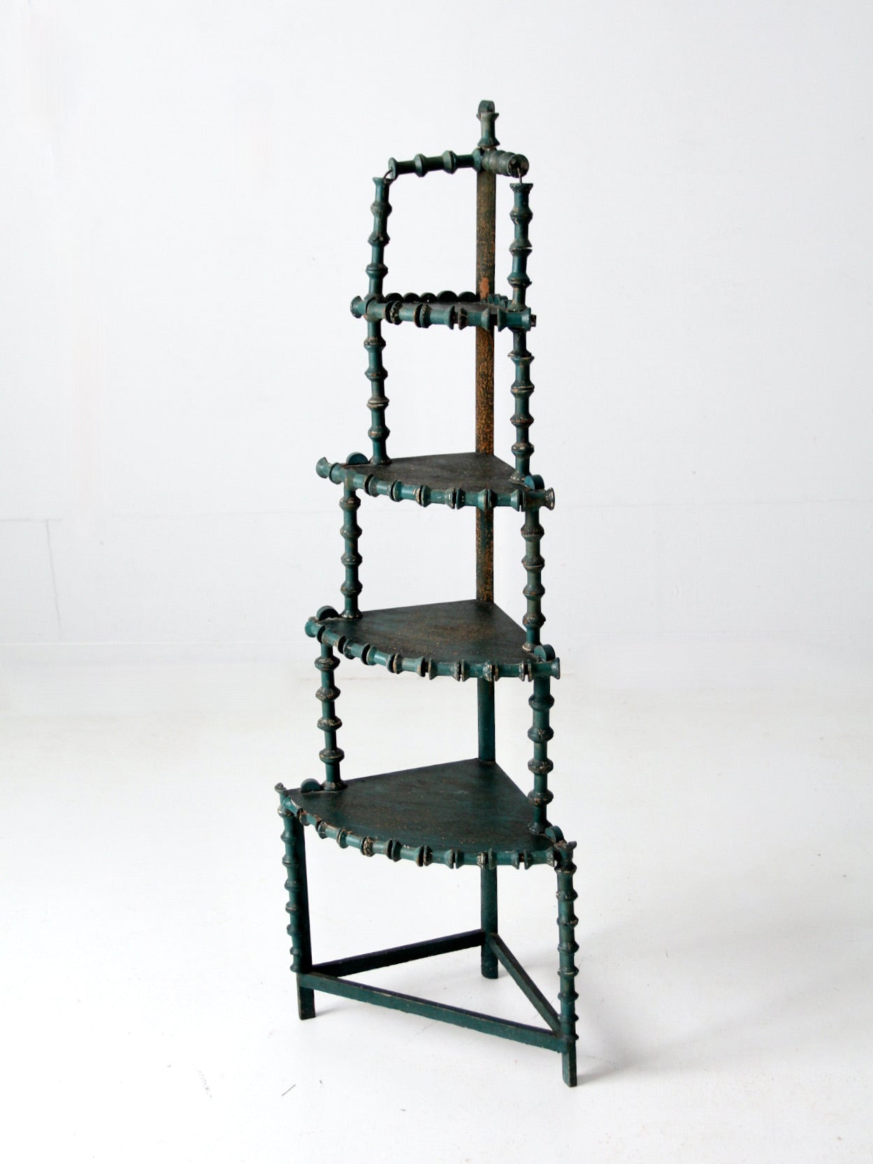 antique folk art spool corner shelf