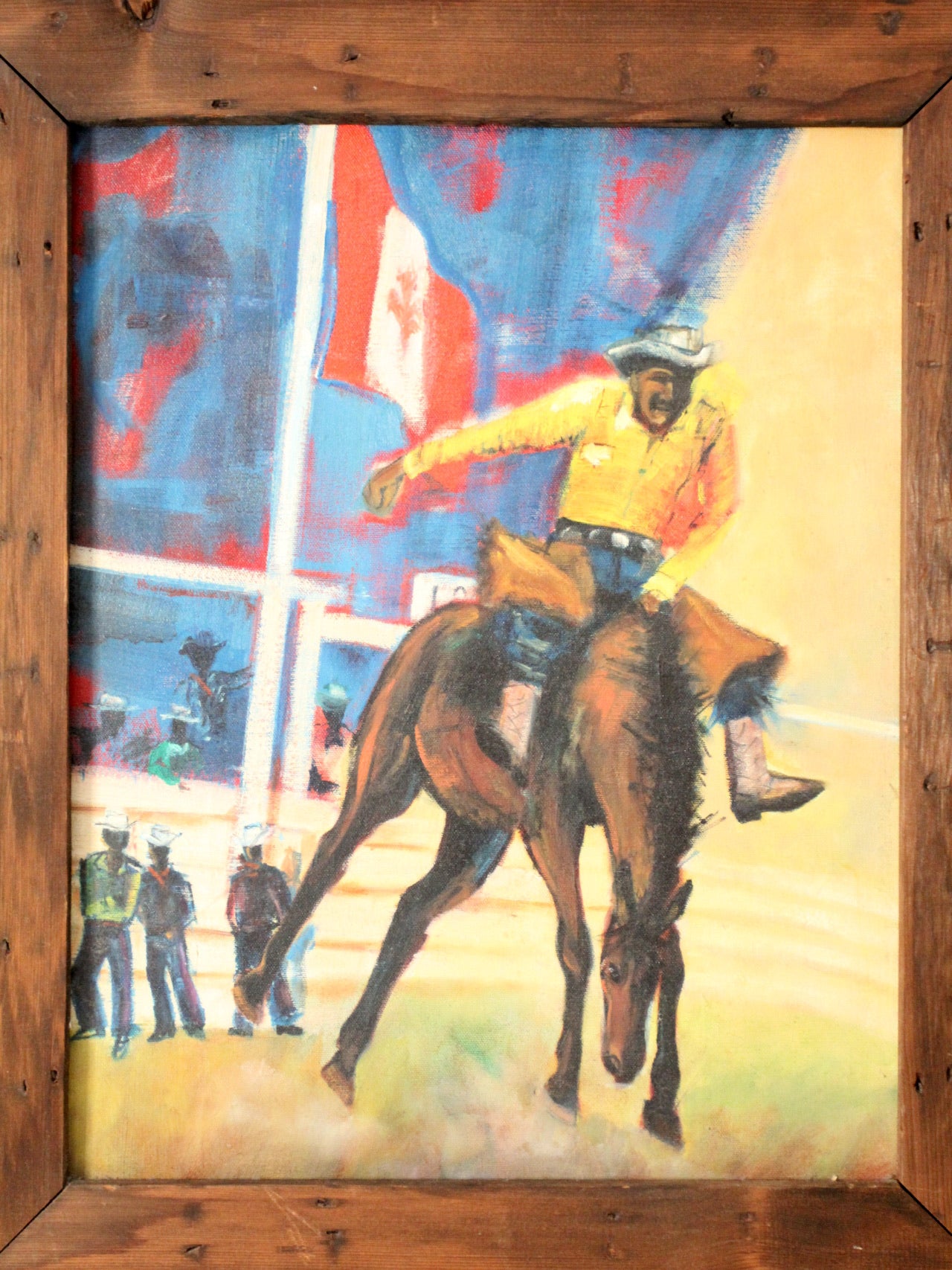 vintage oil painting of rodeo scene