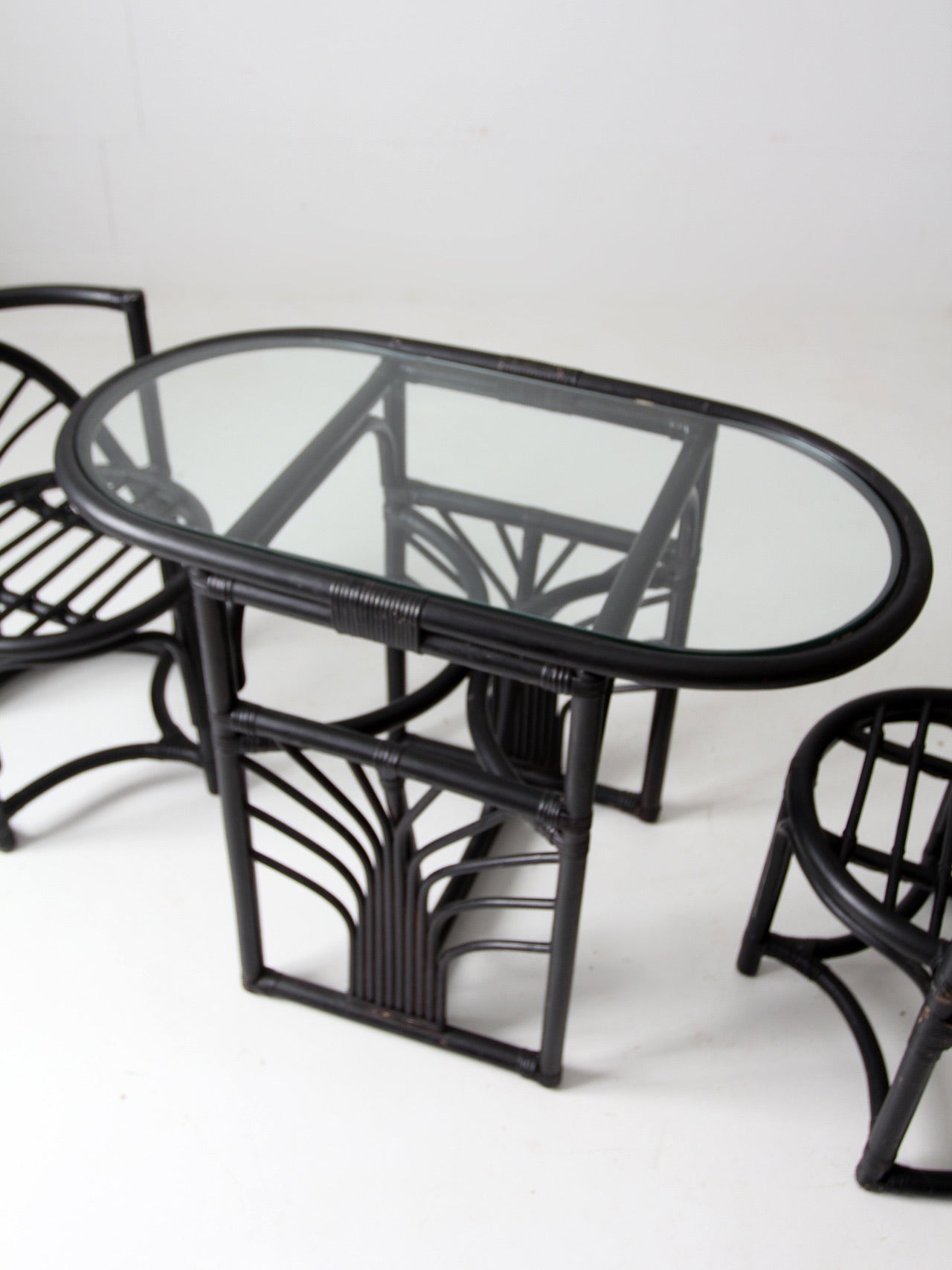 mid-century black rattan dining set
