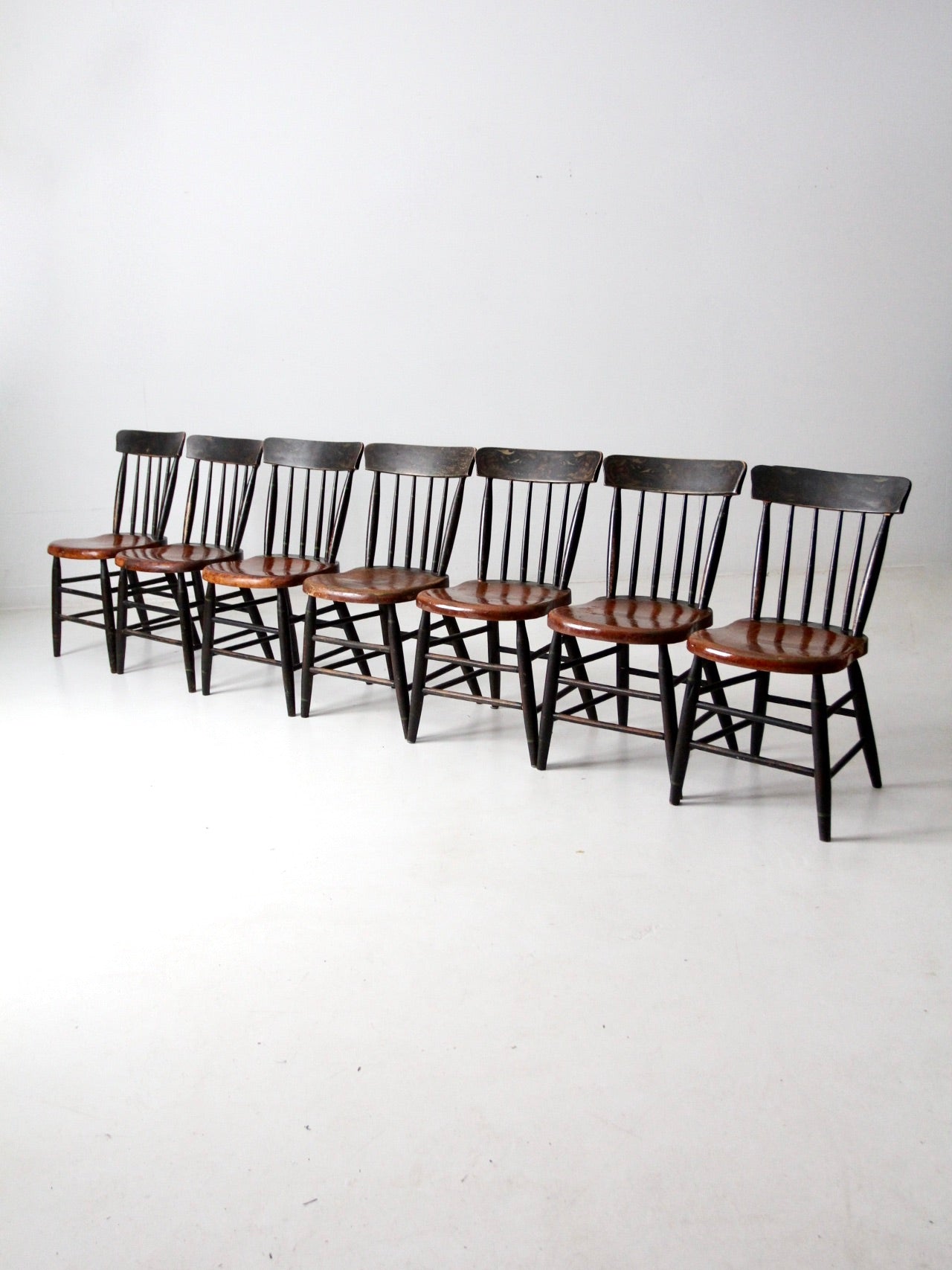 antique plank seat chairs,  set of 7