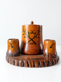 vintage 1930s pipe tobacco humidor and match holder