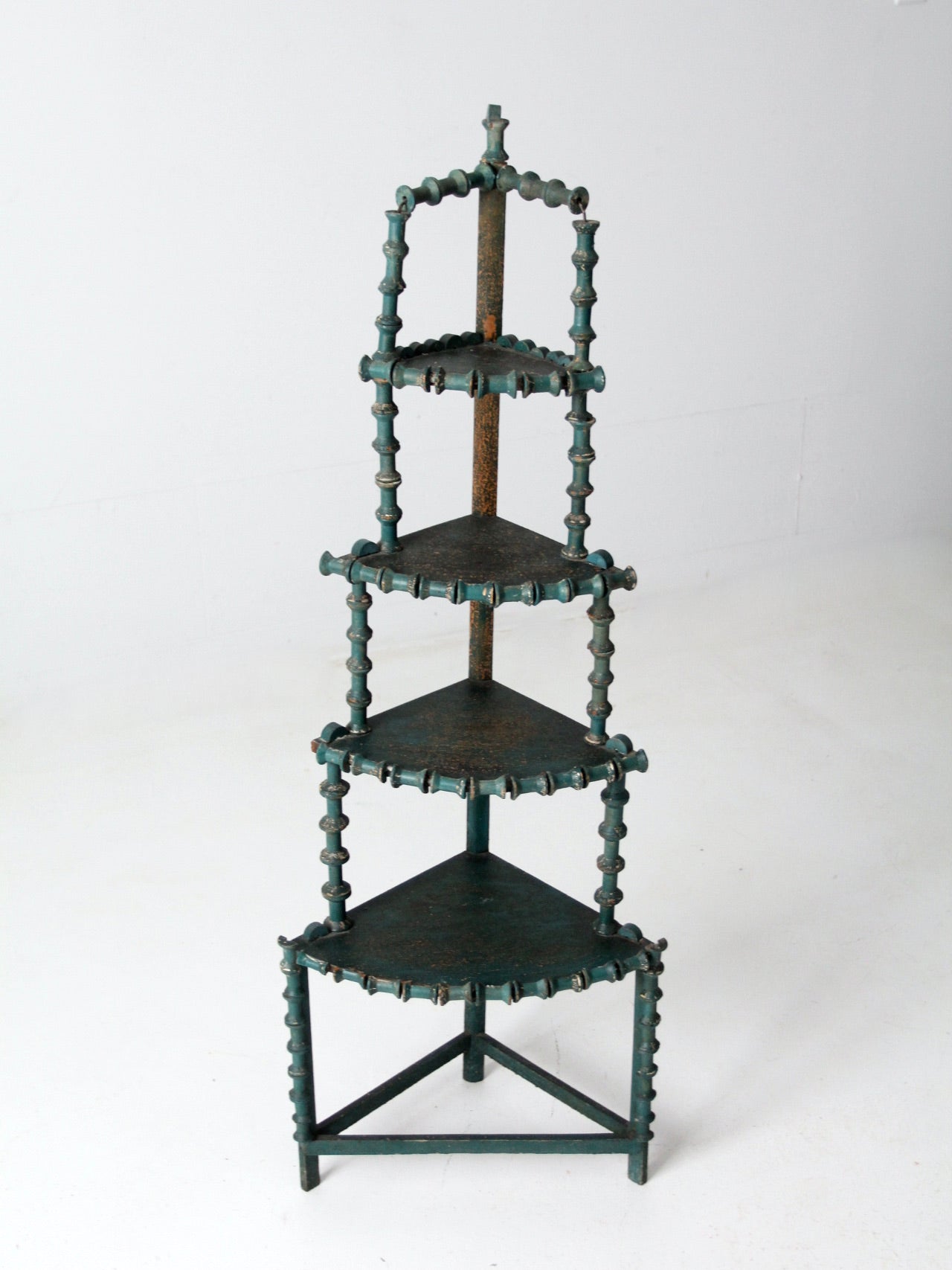 antique folk art spool corner shelf