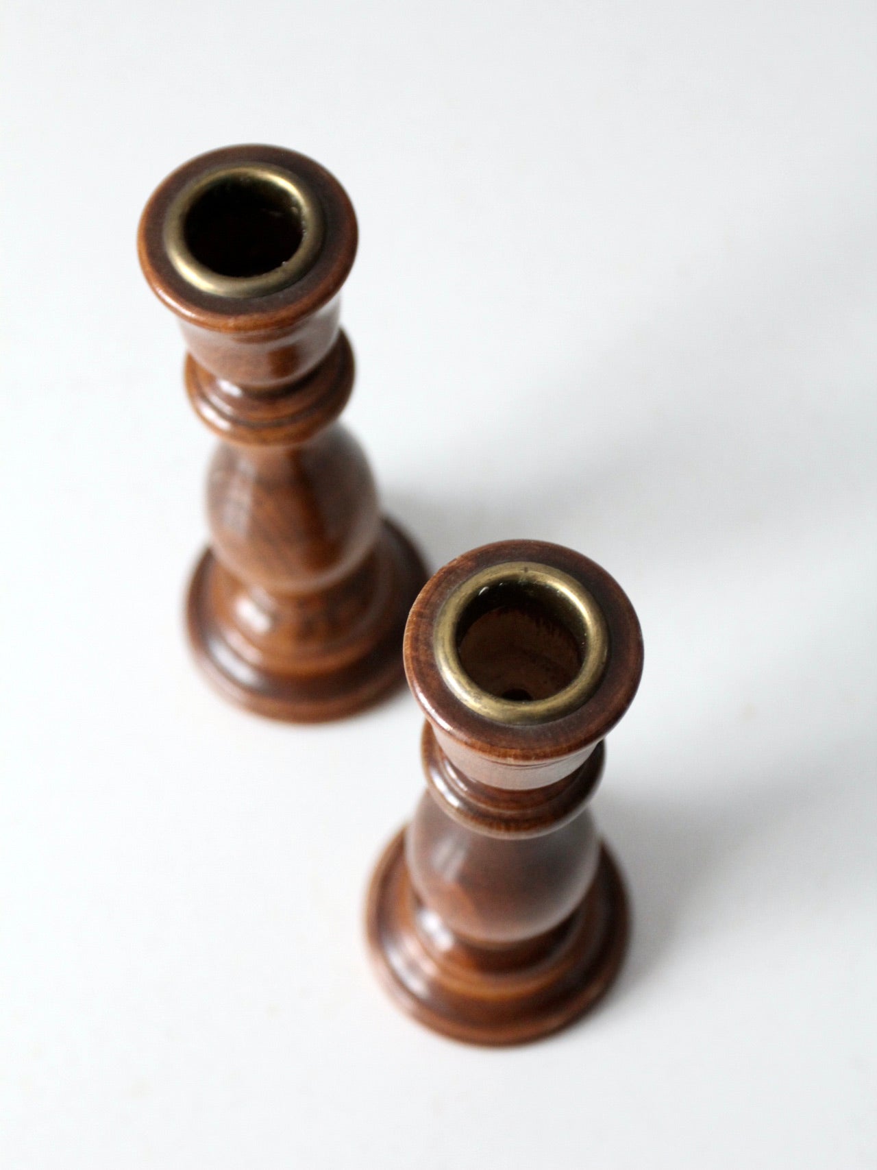vintage wooden candlestick holders pair