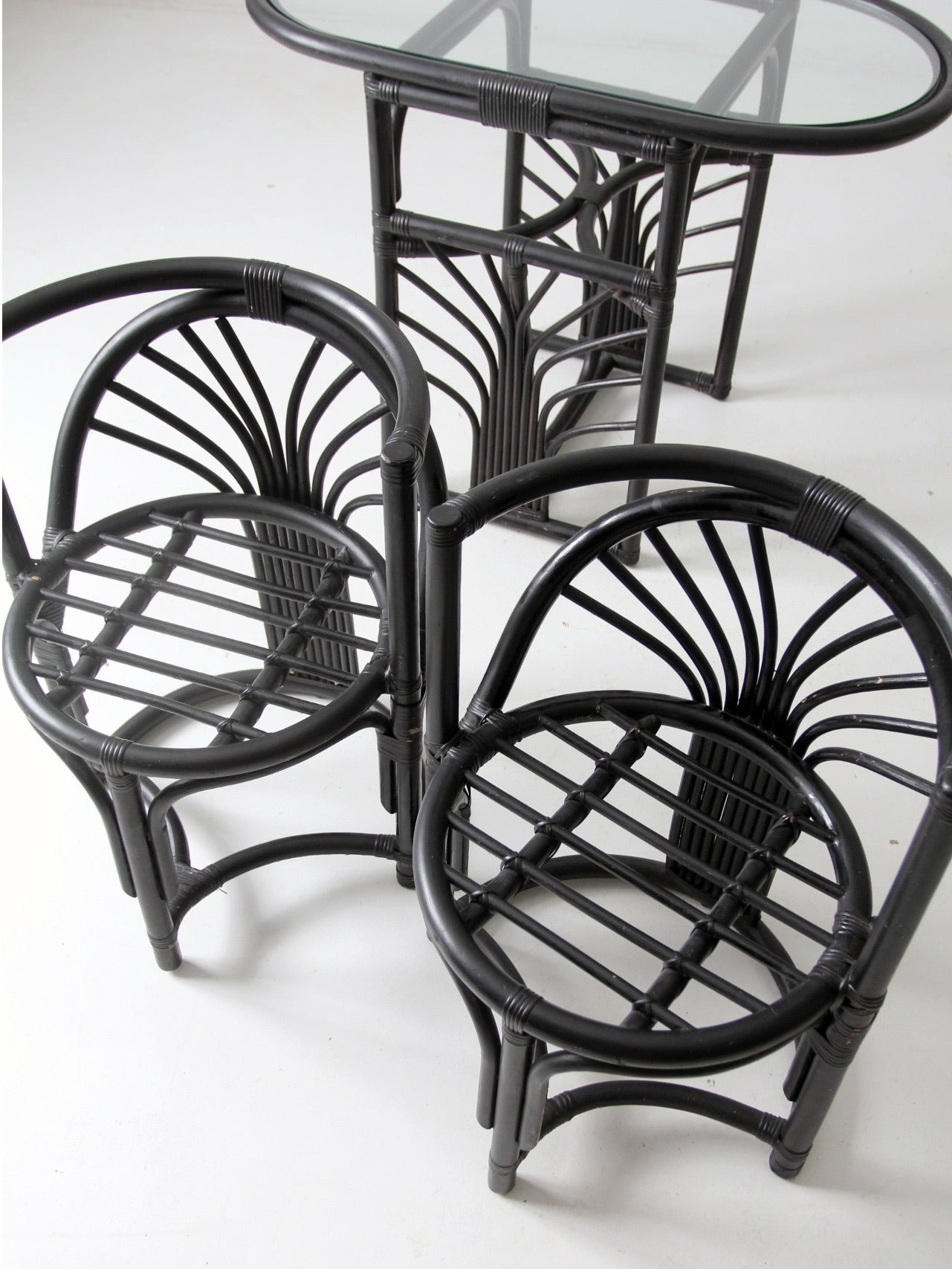 mid-century black rattan dining set