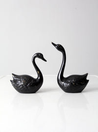 mid century painted black brass swans pair