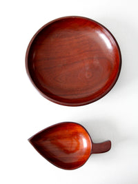 mid-century tropical wooden bowl pair