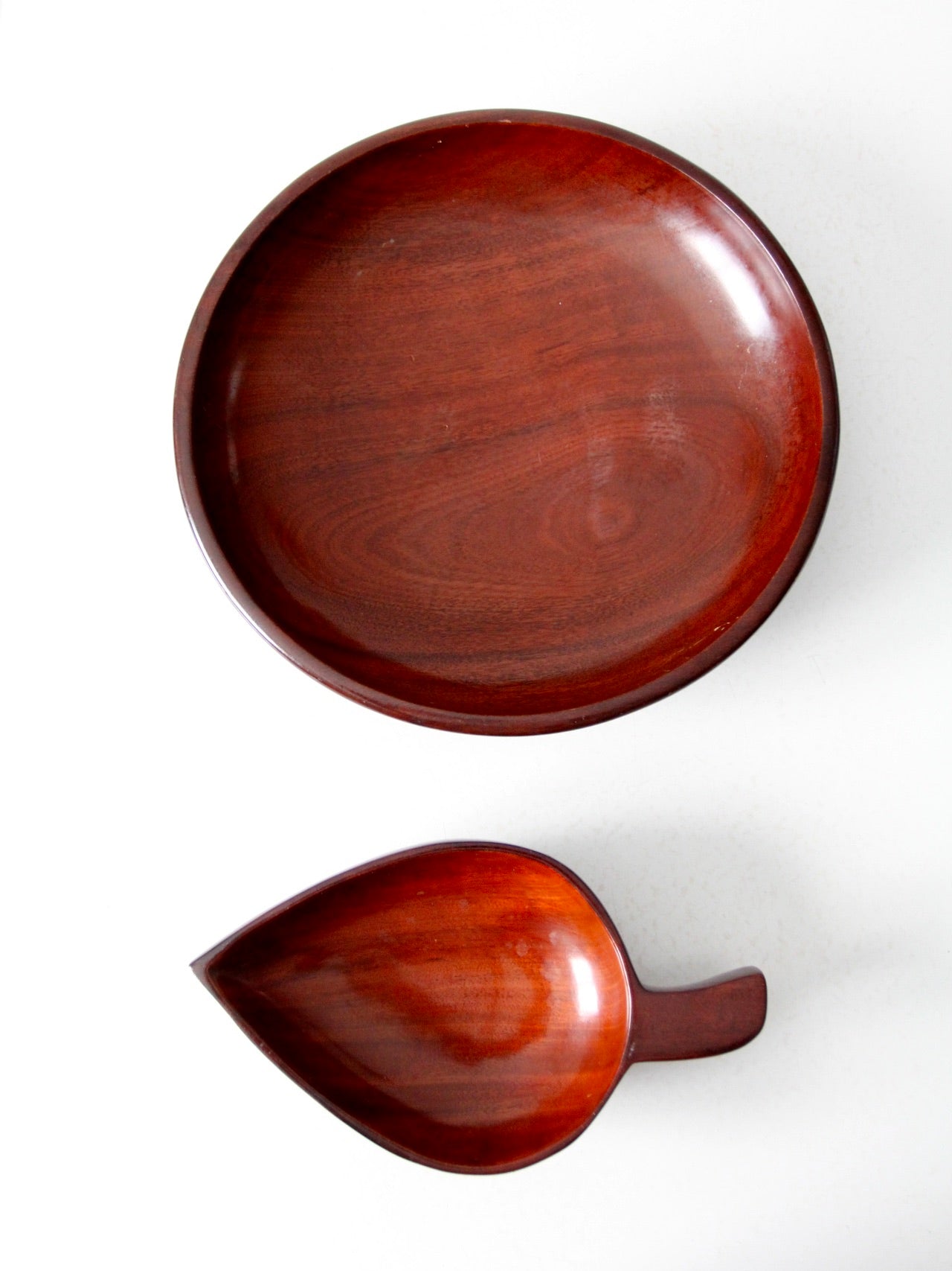 mid-century tropical wooden bowl pair