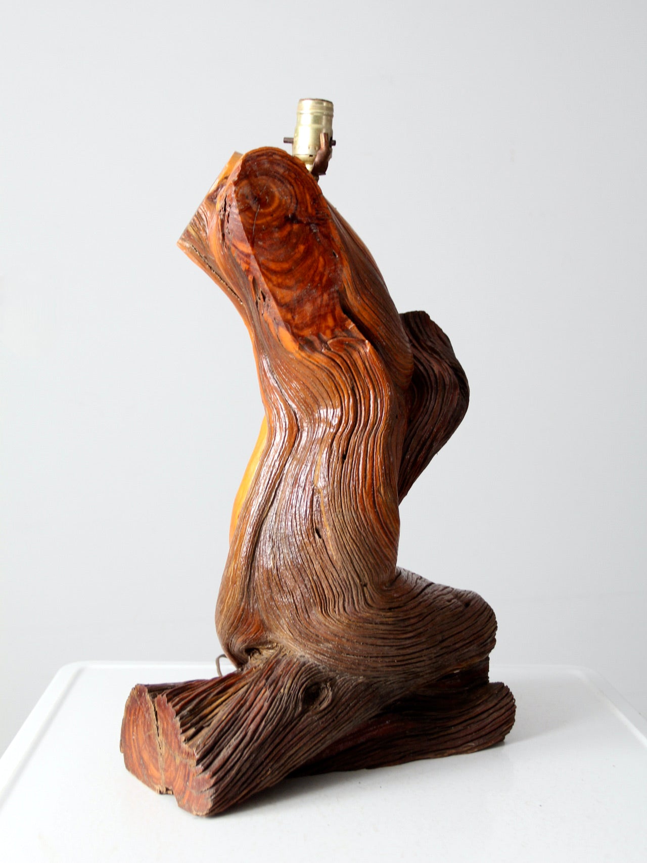 mid-century sculptural wood table lamp