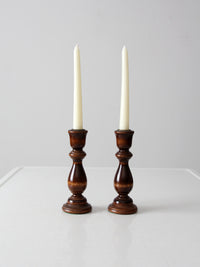 vintage turned wood candle holders pair