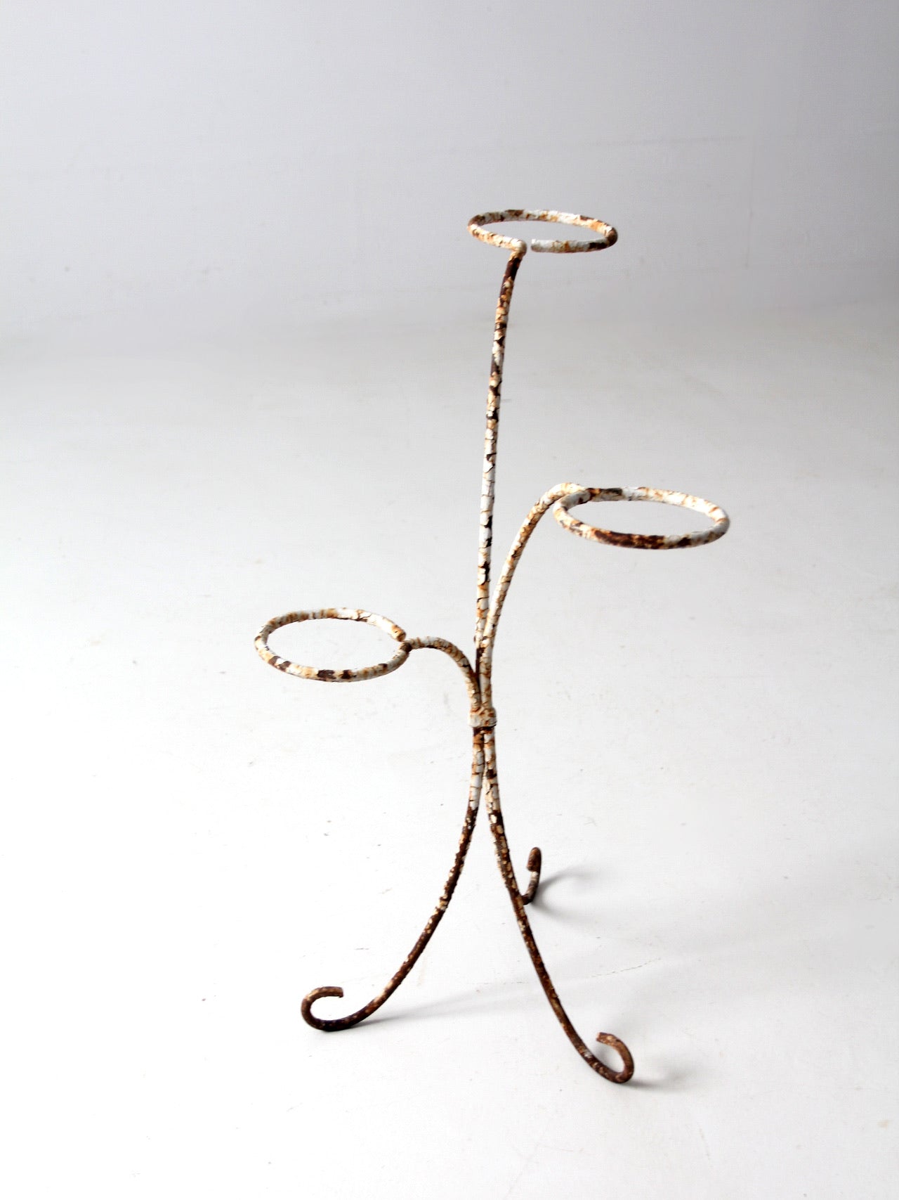 antique white iron plant stand