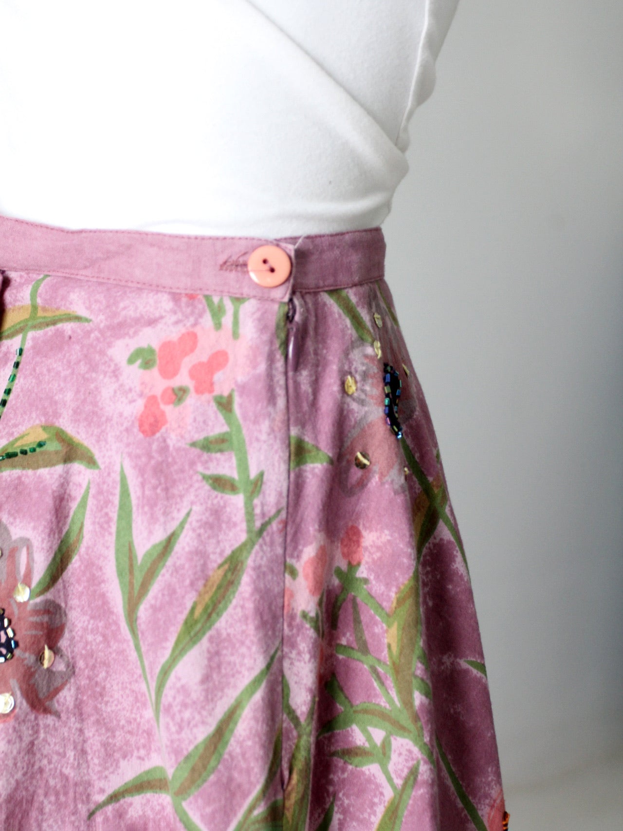 vintage floral print sequin skirt