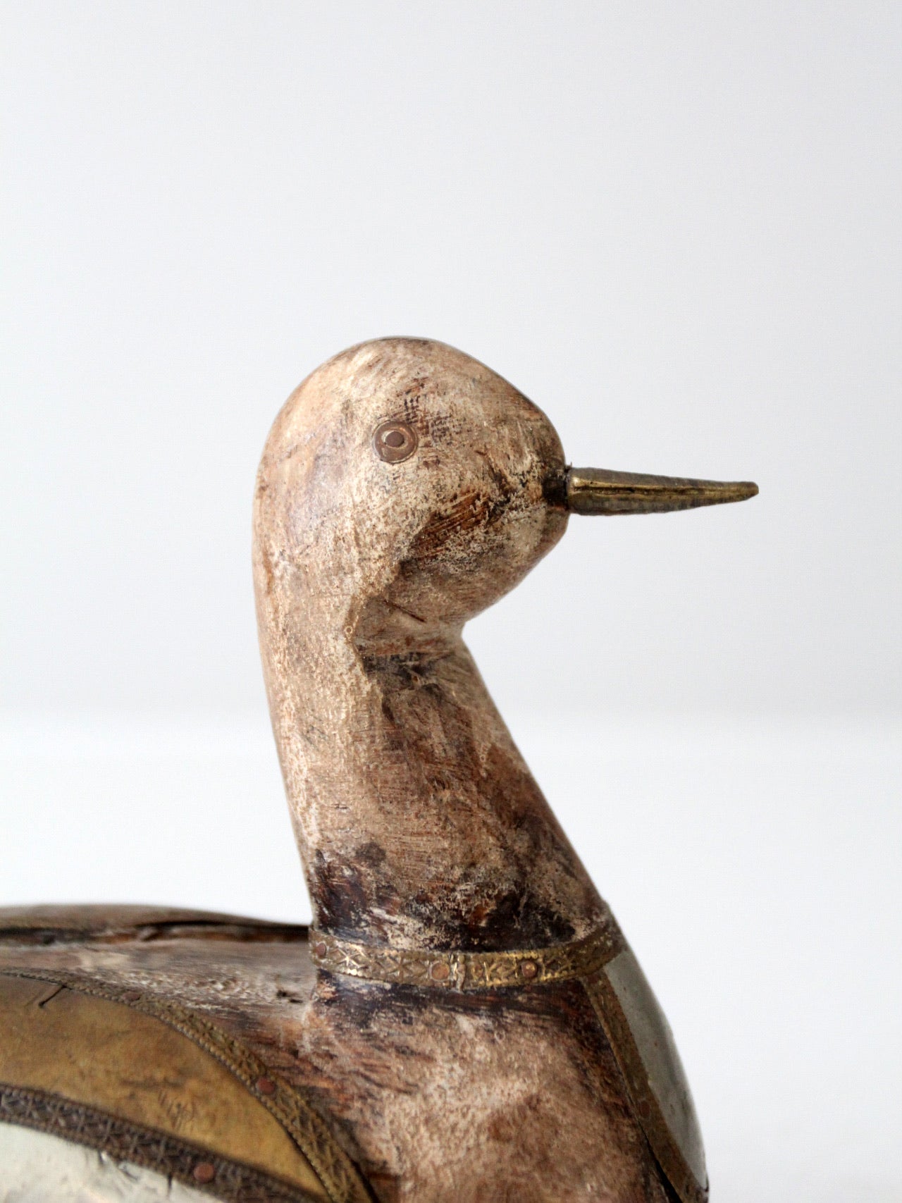 vintage folk art wood & metal duck figurine
