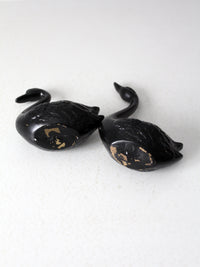 mid century painted black brass swans pair