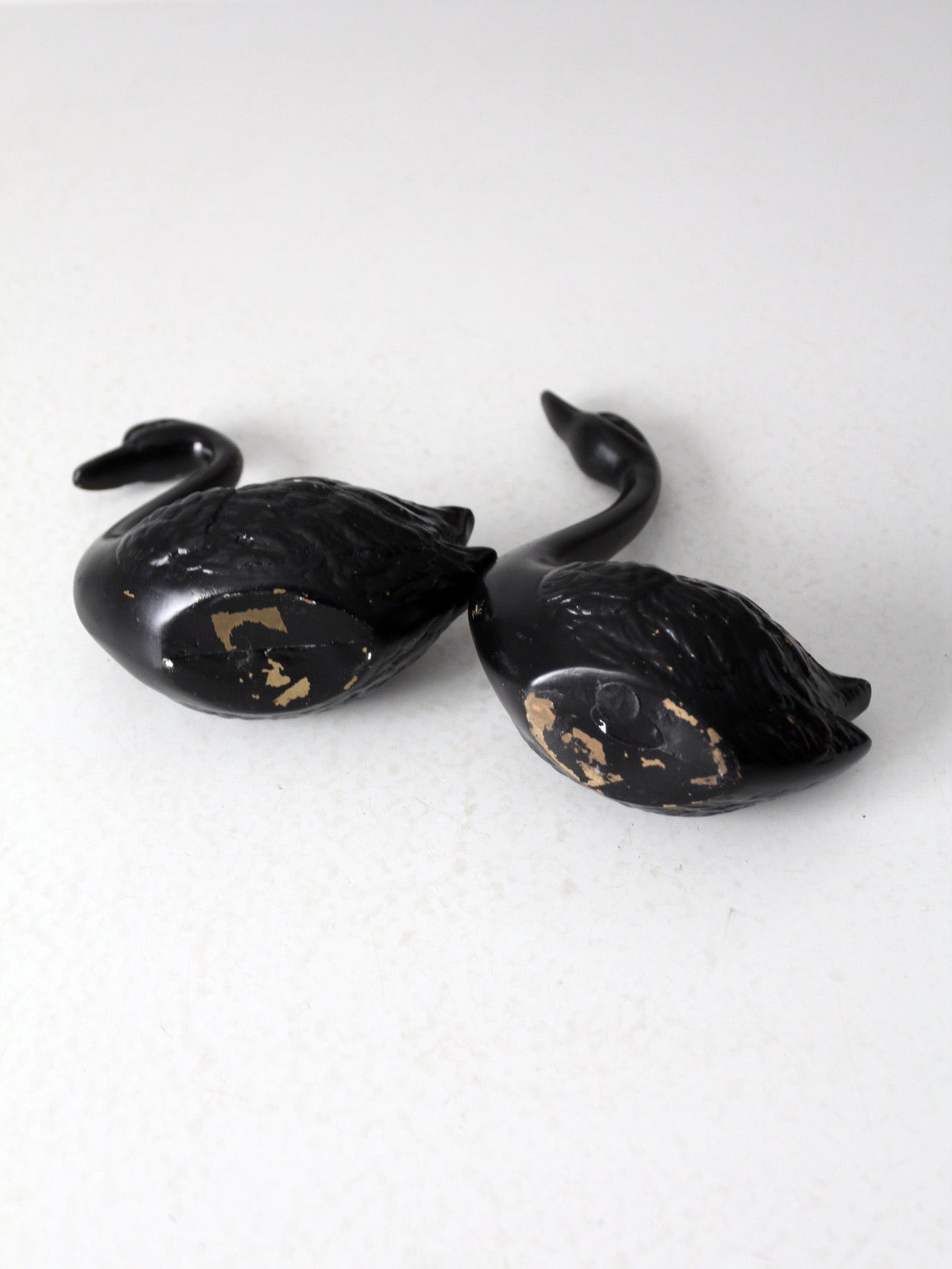 mid century painted black brass swans pair