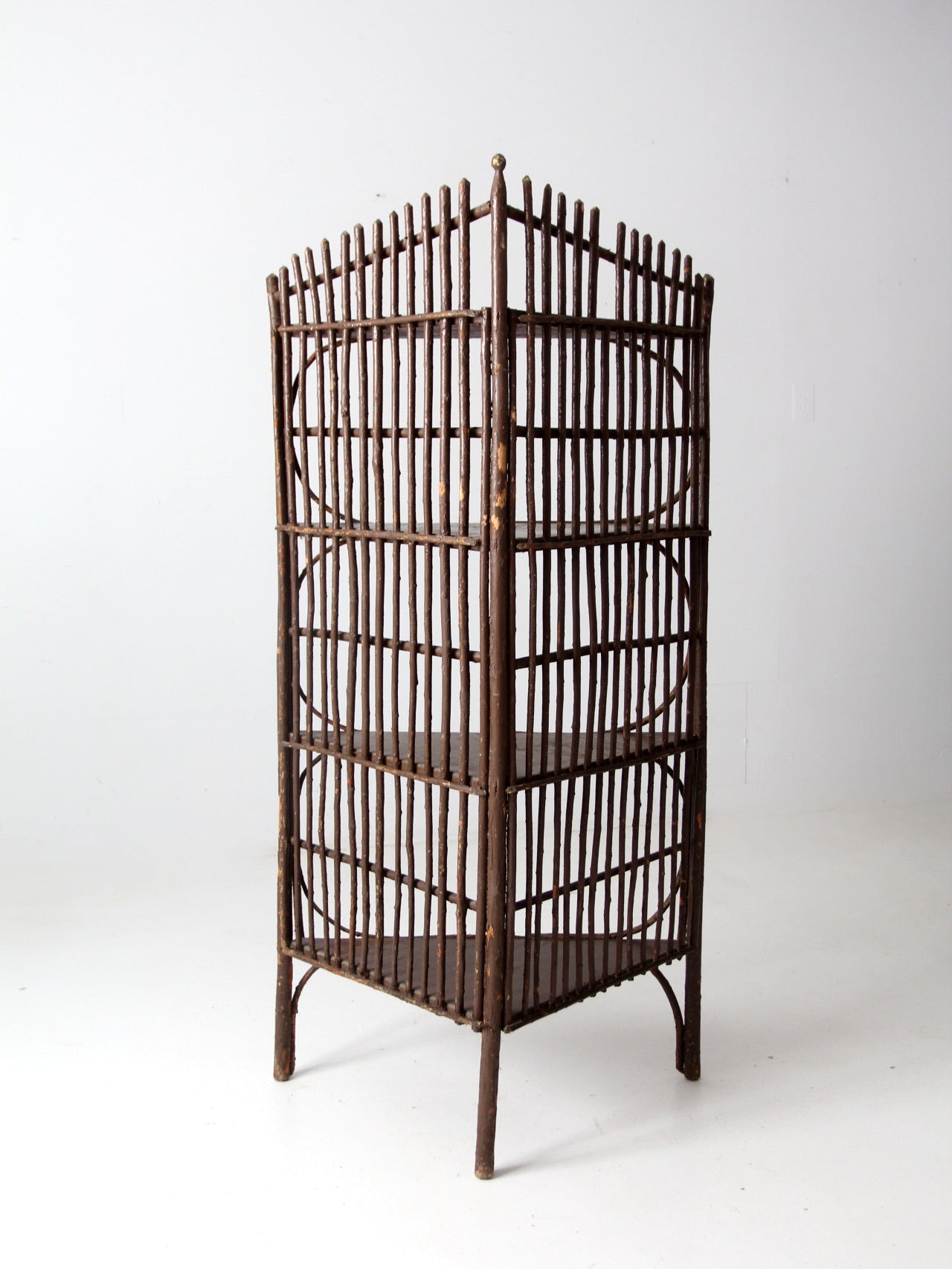 antique rustic twig corner shelf