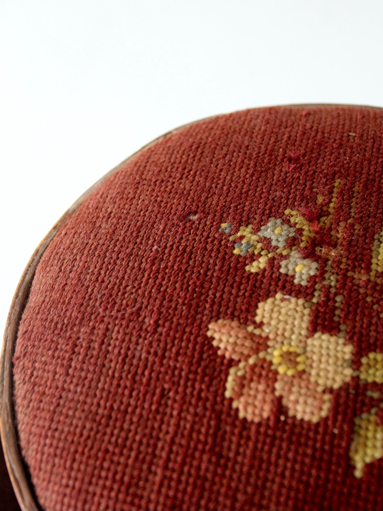 antique firkin with needlepoint lid