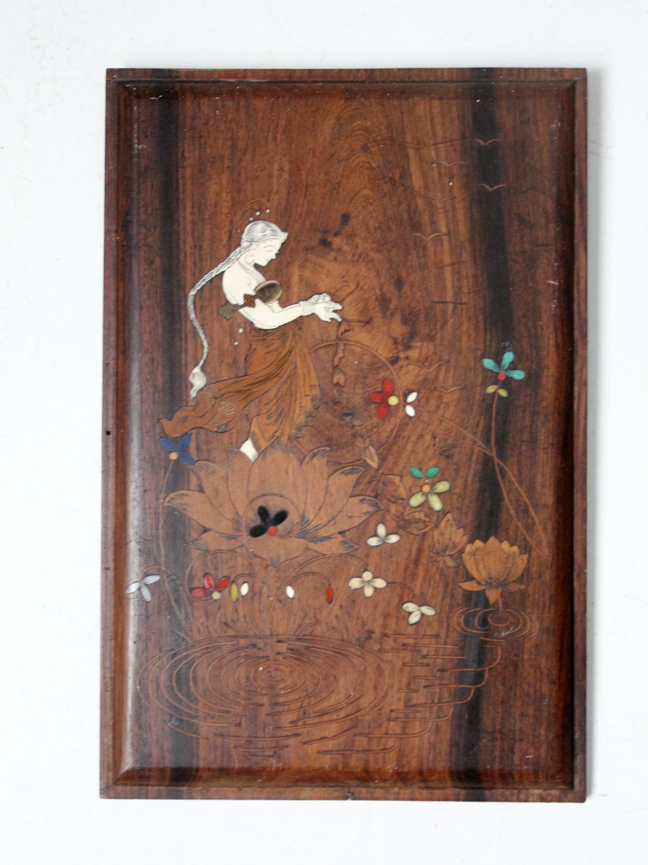 vintage etched wooden plaque wall hangings pair