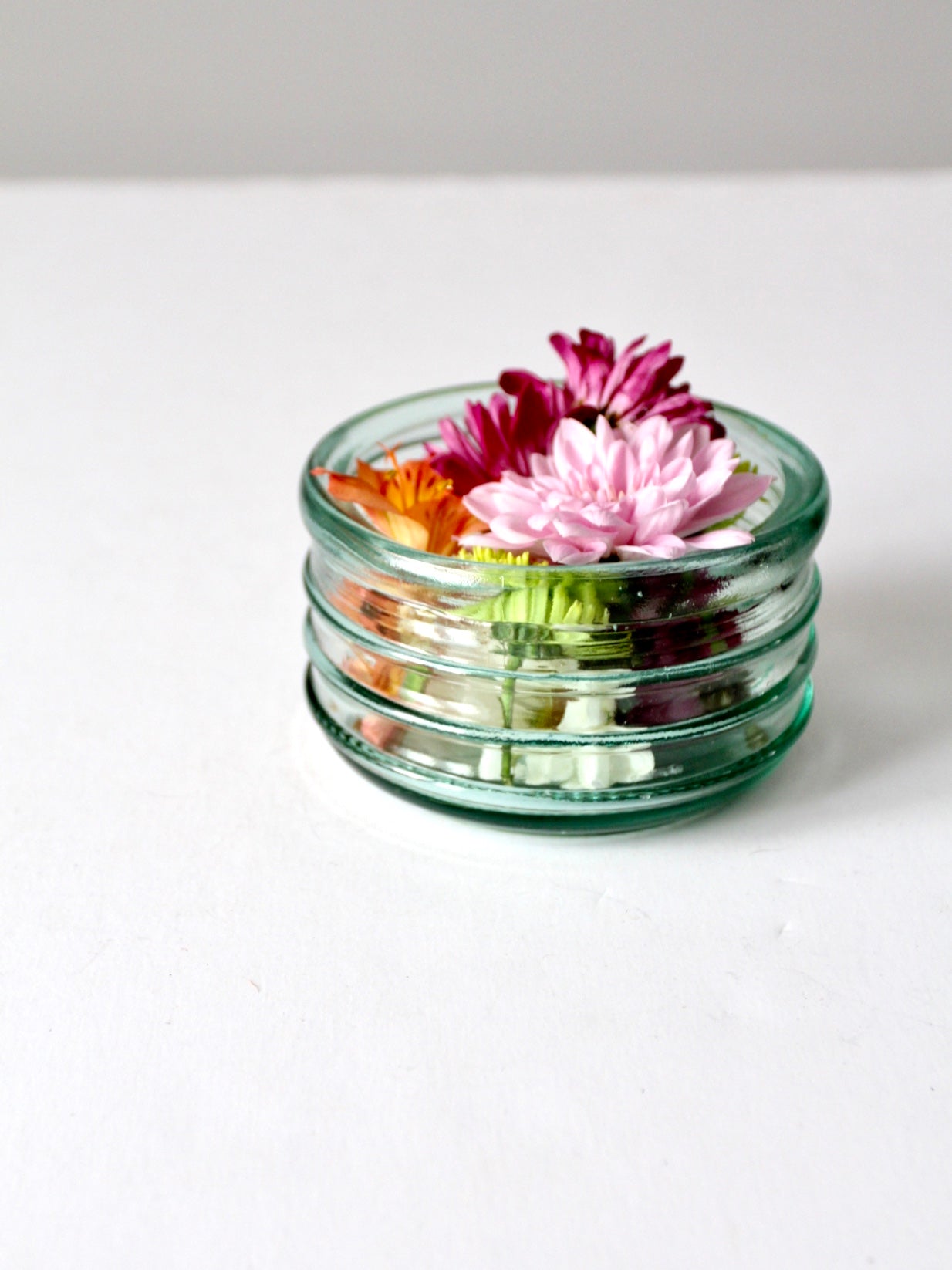 vintage blue glass ribbed bowl