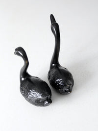 mid century painted black brass swans pair