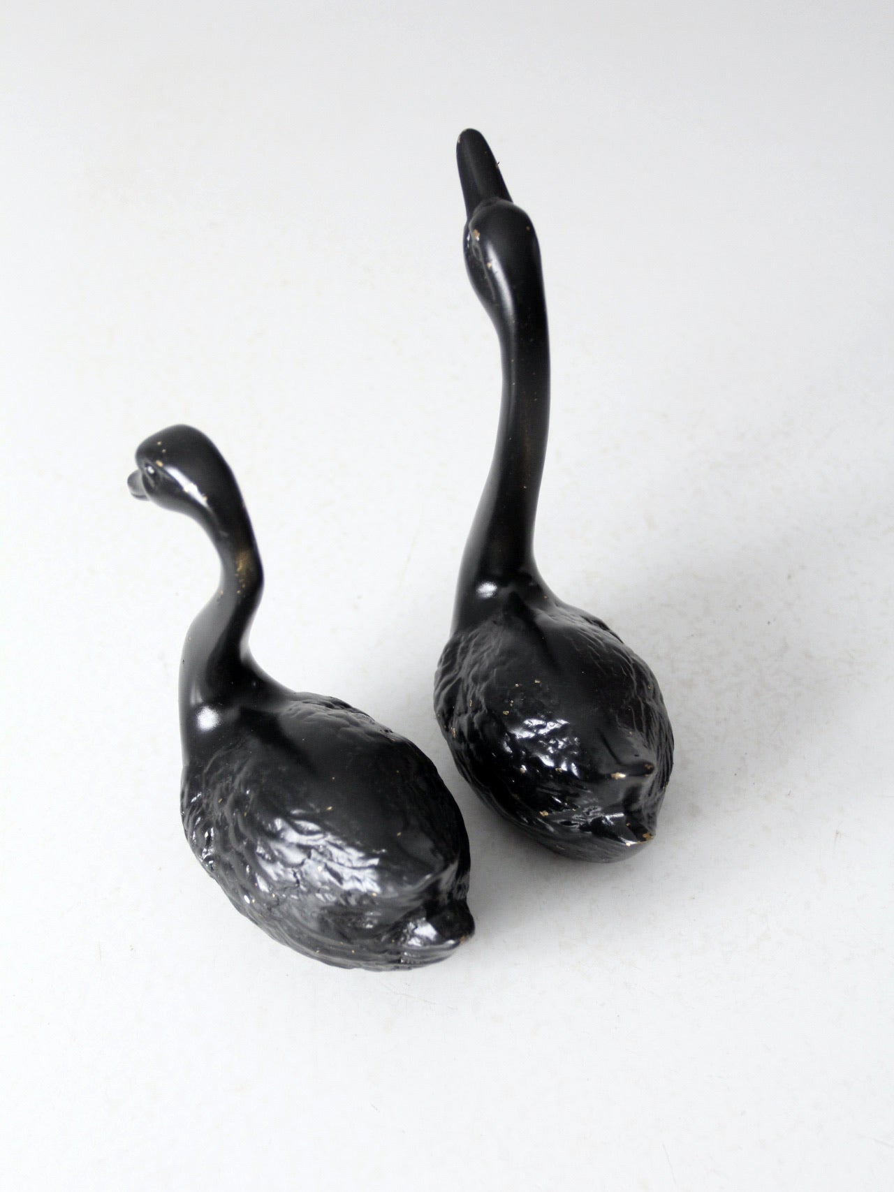 mid century painted black brass swans pair