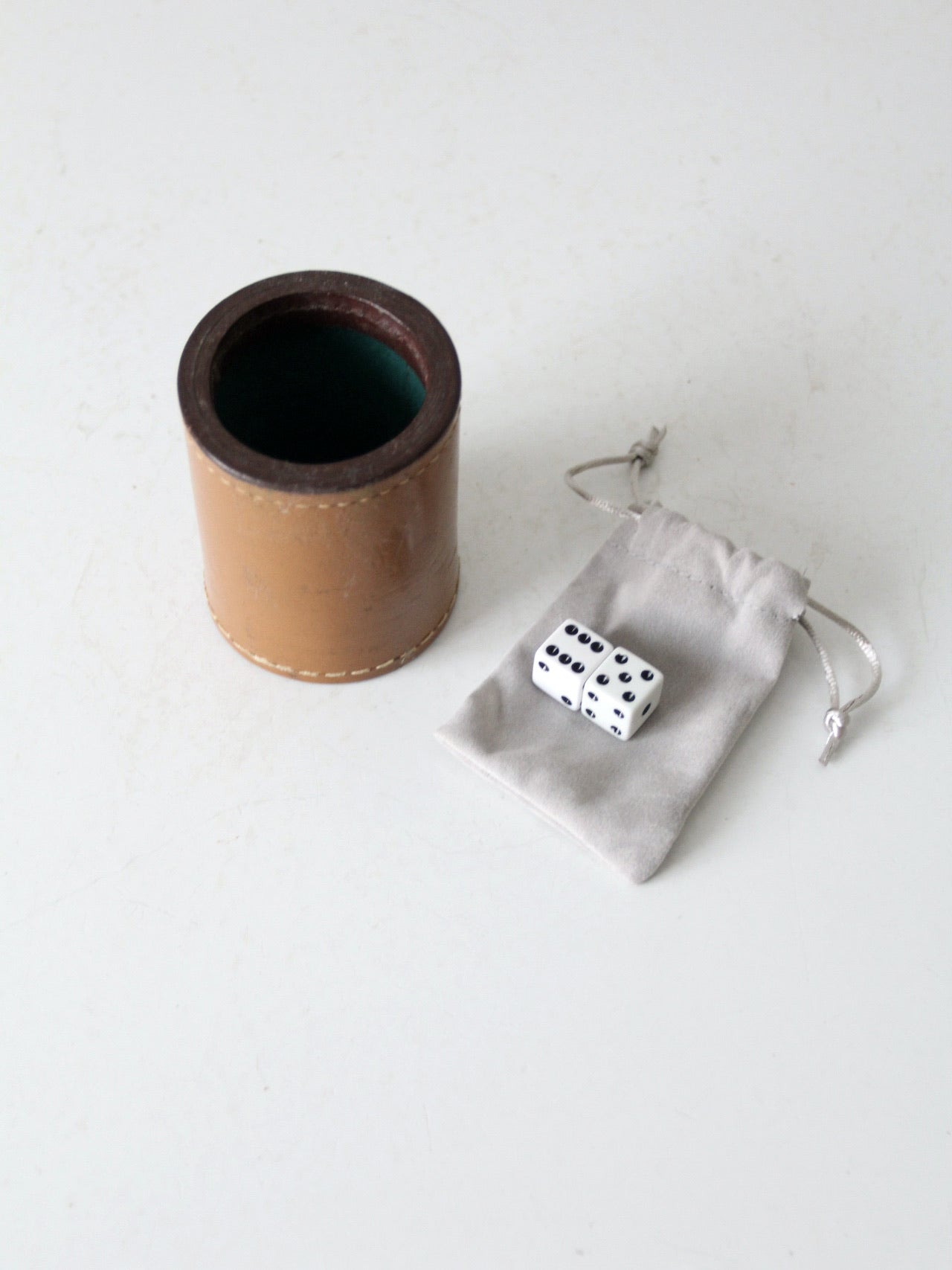vintage leather dice cup set