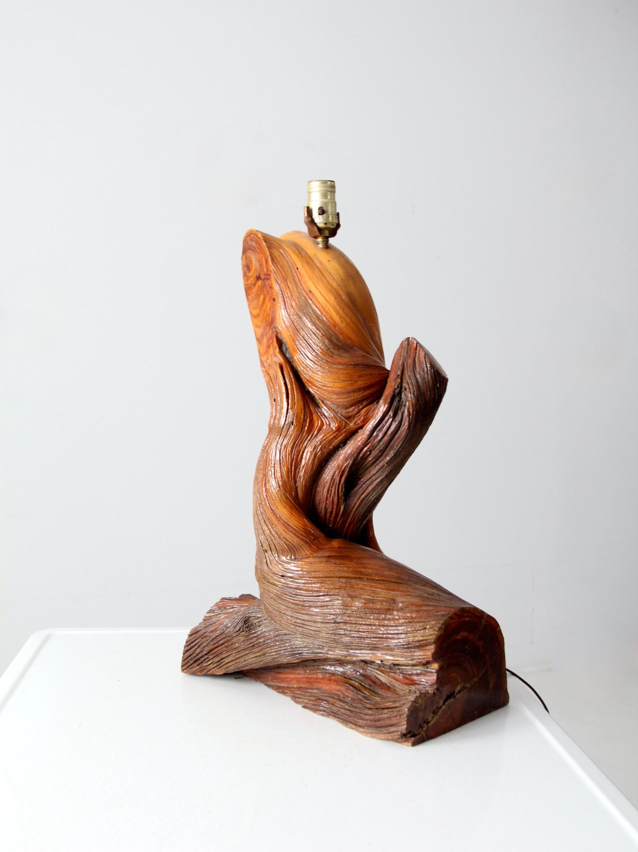 mid-century sculptural wood table lamp