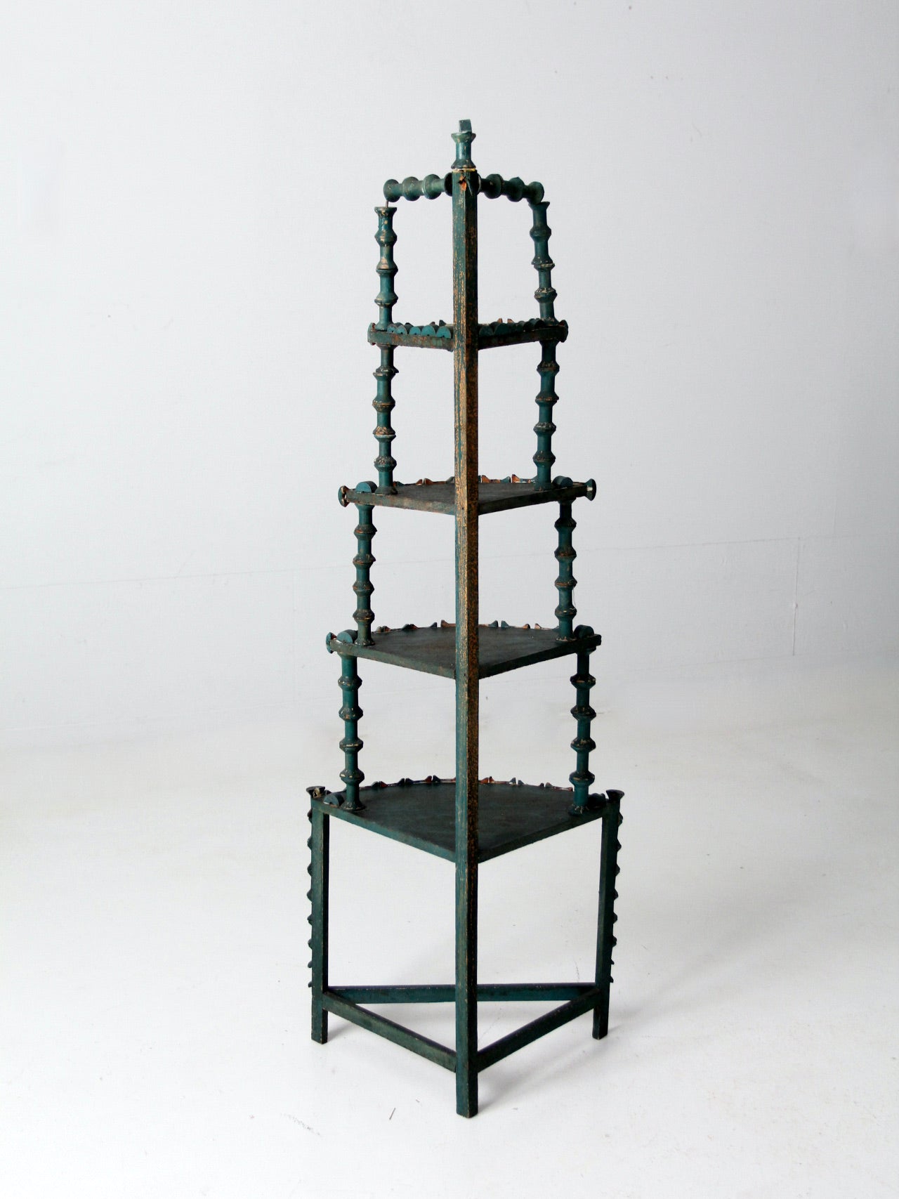 antique folk art spool corner shelf